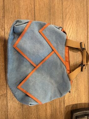 Men's Blue Canvas Crossbody Bag with Tan Trim